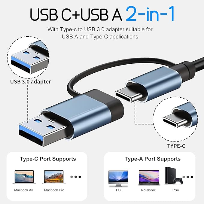 USB Hub 3.0,USB C hub,USB hub with USB C Multiport Adapter, USB Splitter with 1xUSB 3.0,4xUSB2.0,2 x USB C,USB c hub for MacBook Pro/PC/Laptop/Tablet Devices (Grey 7in1)
