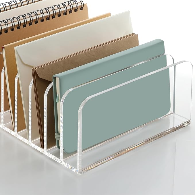 SANRUI Clear Desk Mail Organizer, 9 Compartments Acrylic Office Document Sorter File Storage Holders, Multifunction Letter Folder Racks Holders for Office,Home, School Desktop Organization