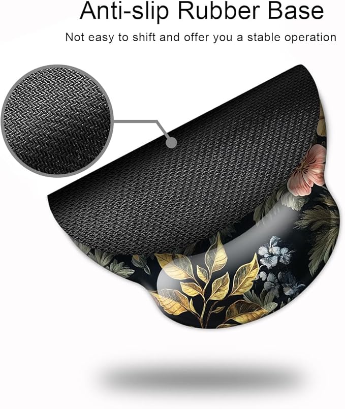 Ergo Comfort Gel Wrist Rest Mouse Pad-Ergonomic Office Mousepad with Wrist Support-Non-Slip, Design Desk Accessories Mat for Home&Game Decor Cute Floral