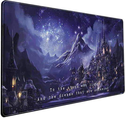 Night Purple Desk Mat Dark Academia Anime Computer Desk Keyboard Mat, 31.5 X 15.8 in Office Decor for Women Castle Aesthetics Mouse Pad XXL for Desktop Laptop Computer Mouse Gaming Pad