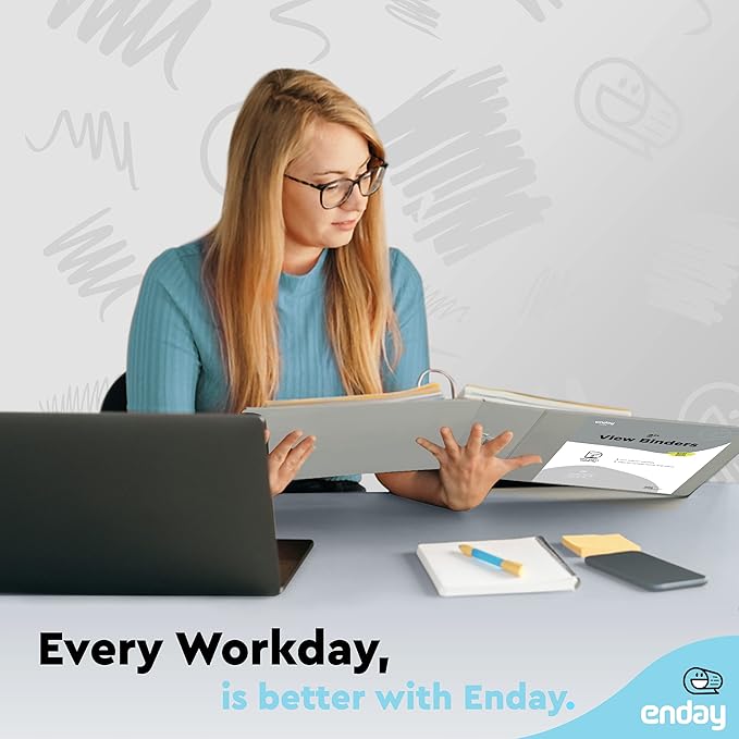 2 Inch 3 Ring Binder 2” Grey, Slant D-Ring 2 in Binder Clear View Cover with 2 Inside Pockets, Heavy Duty Colored School Supplies Office and Home Binders – by Enday