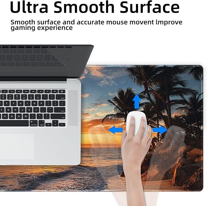 Galdas Gaming Mouse Pad XXL XL Large Mouse Pad Mat Long Extended Mousepad Desk Pad Non-Slip Rubber Mice Pads Stitched Edges Thin Pad (31.5x11.8x0.12 Inch)-Sunset Beach