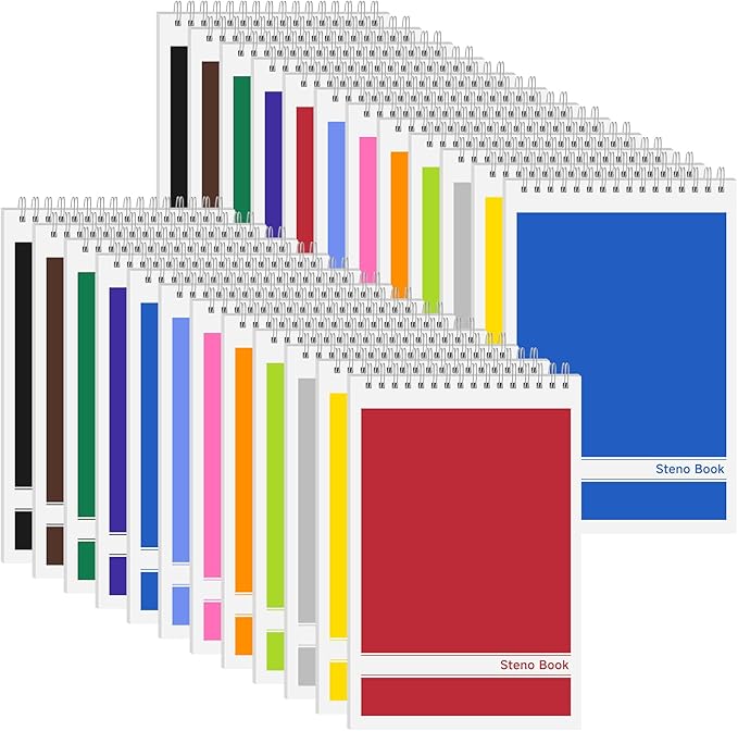 24 Pack Steno Pads 6x9 Spiral Notebooks Bulk 12 Assorted Colors Note Pads 60 Sheets Gregg Rule Writing Paper, Steno Notebooks for Students Teachers Men Women Professionals Office School Recording