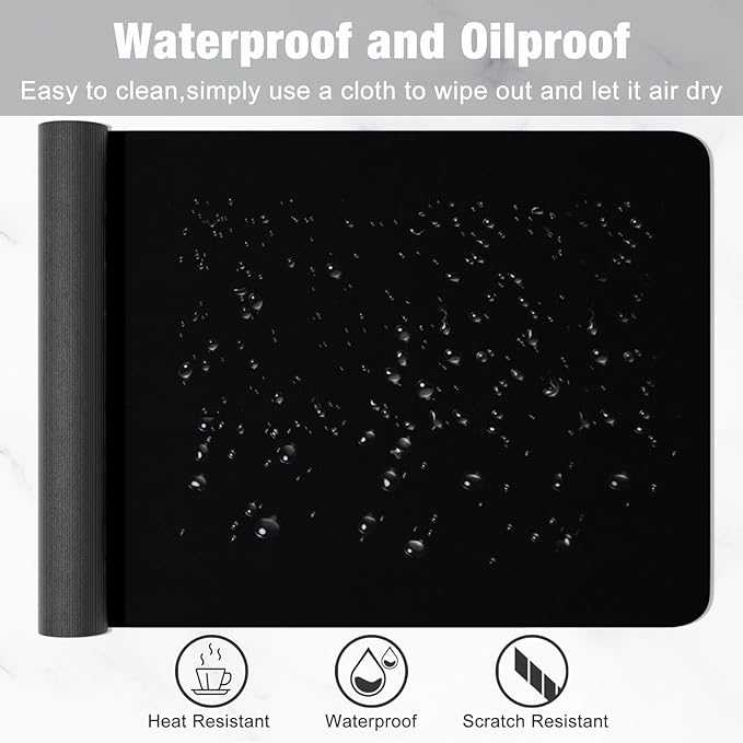 Hsurbtra Desk Pad, 48" x 17" PU Leather Desk Mat, XXXL Extended Mouse Pad, Waterproof Desktop Blotter Protector, Non-Slip Ultra Thin Large Laptop Keyboard Writing Mat for Office Home, Black