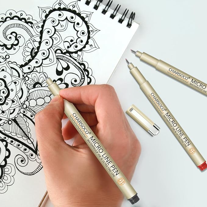 01 Micro Pen, Fine Point Pen with 12 Colors, Waterproof Archival Ink, 0.25mm Fineliner Ink Pens for Artist Illustration, Sketching, Anime, Manga, Technical Drawing and Scrapbooking