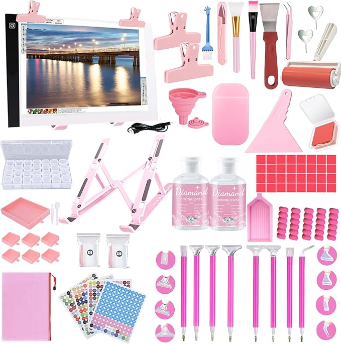 NLXCXUCY 158Pcs Diamond Art Accessories Kit All Inclusive Diamond Painting Tool Set with A4 Diamond Painting Light Pad,Diamond Art Sealer Glue,Diamond Correction,Pens Storage Box for DIY Craft