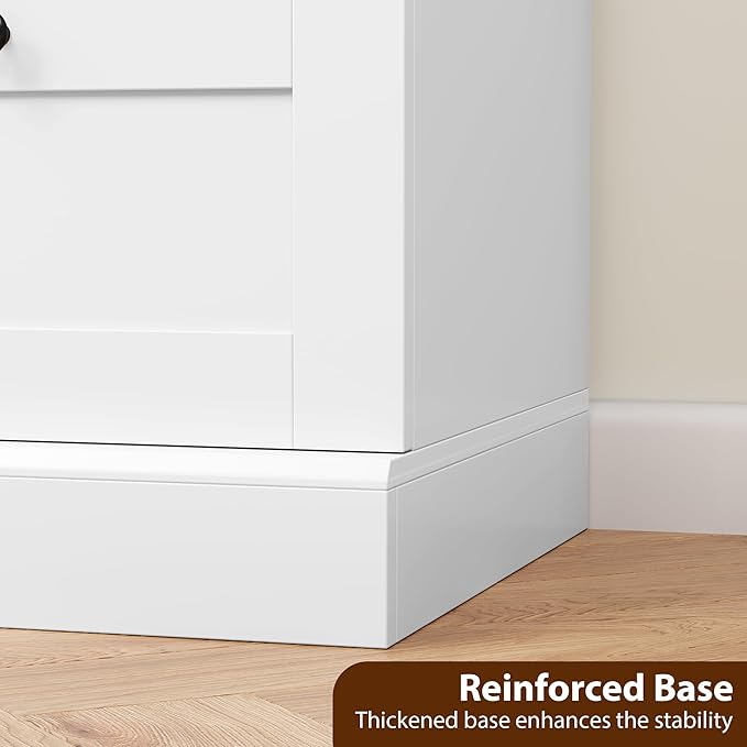 HOSTACK 6 Drawer Dresser, White Dresser for Bedroom, Wood Wide Chest of Drawers, Modern Drawer Chest for Living Room, Entryway, Hallway, White