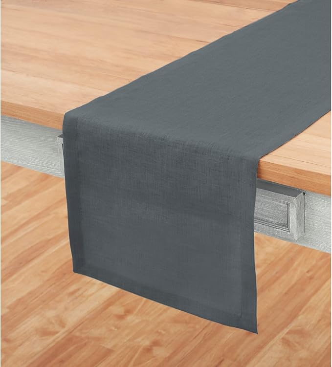 Solino Home Linen Table Runner 120 Inches Long - 100% Pure Linen Dark Grey Dining Table Runner 14 x 120 Inch for Fall, Autumn, Winter, Thanksgiving - Fete