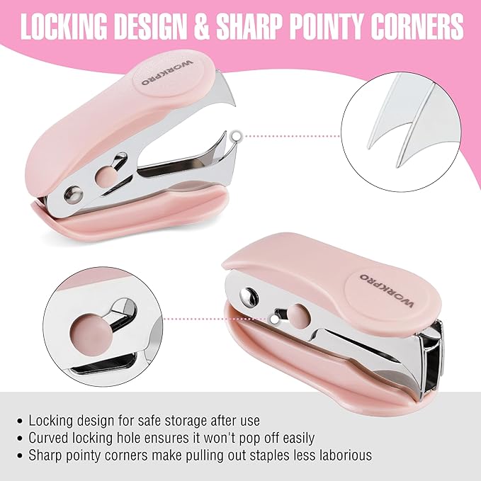 WORKPRO Mini Stapler with Staples, Pink Stapler Set Includes Two Small Staplers, One Staple Remover, 2000 Standard Staples - Cute Staplers for Desk with Non-Slip Base, Lock Design - Pink Ribbon