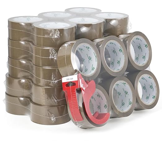 BOMEI PACK 36Rolls Brown Packing Tape with Dispenser, Brown Tape Refill Rolls for Packaging, Shipping and Moving, 2.6Mil 1.88 Inch x 60 Yard