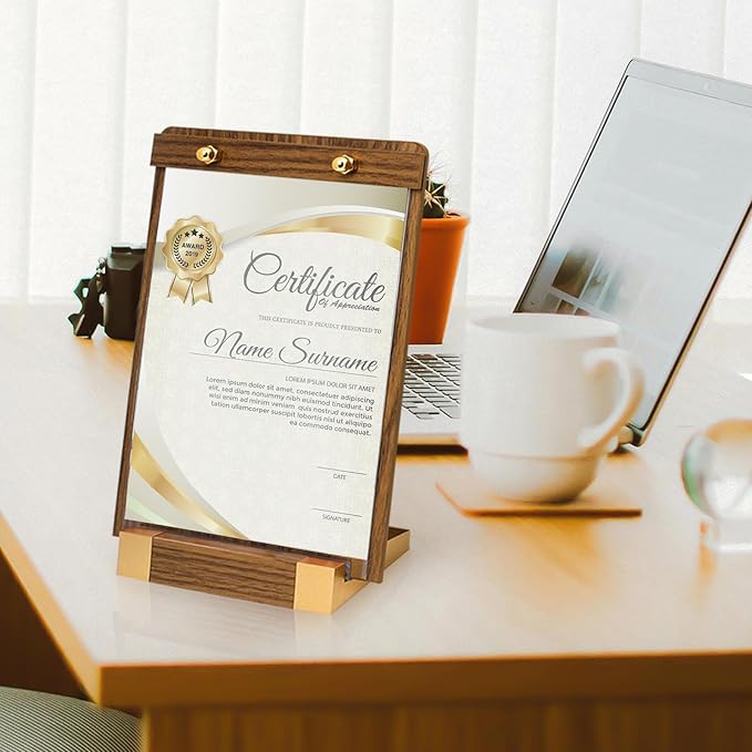 3 Pack 8.5"x11" Acrylic Sign Holder with Wood-Color Base, Tabletop Display Sign Holder Vertical for Store/Coffee Shop/Restaurant Menu Hotel/Office Poster Show