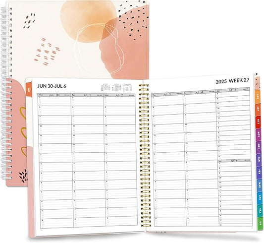 SUNEE 2025-2026 Appointment Book, Quarter-Hourly, Weekly & Monthly - from July 2025 to June 2026, 8.5"x11" Academic Planner, Flexible Cover, Note Pages, Bookmark, Spiral Binding, Blushing Abstract