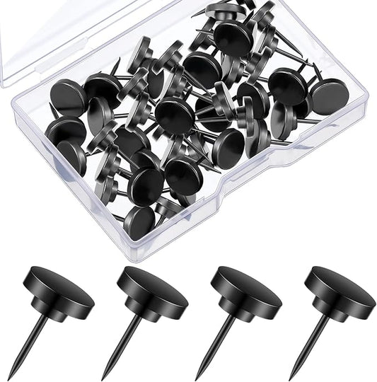30 Pieces Push Pins, Metal Thumb Tacks for Picture Photo Hanging, Wall Pins for Board Posters Bulletin Maps, Wall Tack for Office Home Decorative (Black)