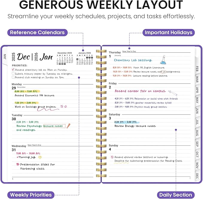 2026 Planner, Weekly and Monthly Calender Planner, Jan 2026 to Dec 2026, Hardcover 2026 Calendar Planner Book with Tabs & Inner Pocket, Office Home School Supplies for Women & Men - A4 (8.5" x 11"), Periwinkle Blue