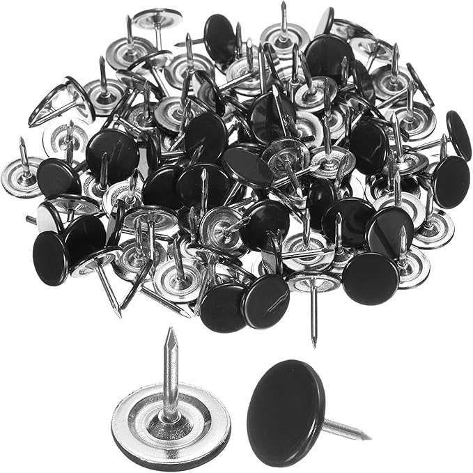 uxcell 120Pcs Push Pins, 11mmx13mm Round Flat Head Decorative Thumb Tacks Upholstery Tacks for Cork Board Office Wall Hangings, Black