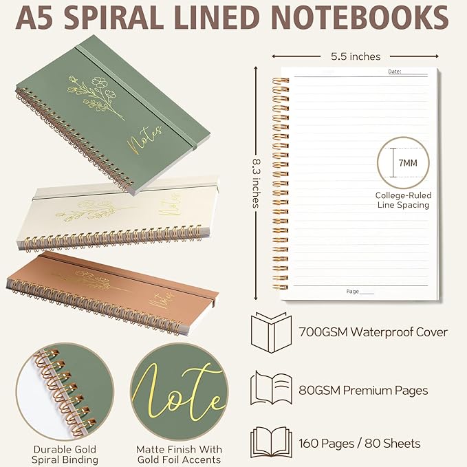 58PCS Aesthetic School Supplies, Cute College Ruled A5 Spiral Notebook Stationary Set Back to School Supplies Bible Study Kit Office College Essentials with Pastel Highlighters for Women Student Girls