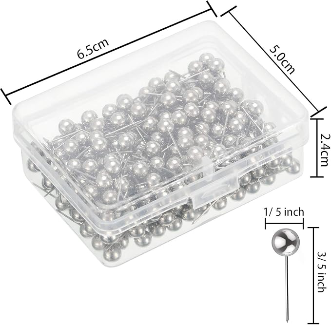 Map Tacks Push Pins Small Size 300 Packs (Silver, 1/5 Inch)
