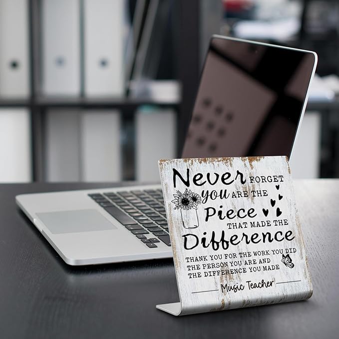 TRCENDE Never Forget Music Teacher Sign, 4"x4", Stainless Steel, Tabletop Decor, Gift, Motivational Decor