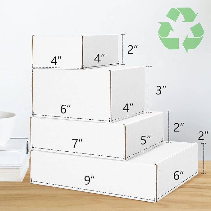 Eupako 6x4x3 Shipping Boxes Small Corrugated Cardboard Box - 25 Pack White Mailing Boxes for Packaging Small Business, Mailer Box