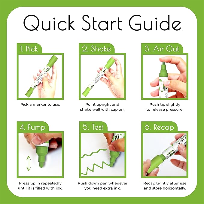 4 Dual Tip Green Paint Pen Metallic - Fine Tip & Medium Acrylic Paint Markers - Green Marker for Metal, Wood, Rock Painting, Canvas, Ceramic, Glass, Fabric, Leaf and Plastic - Water-based Ink