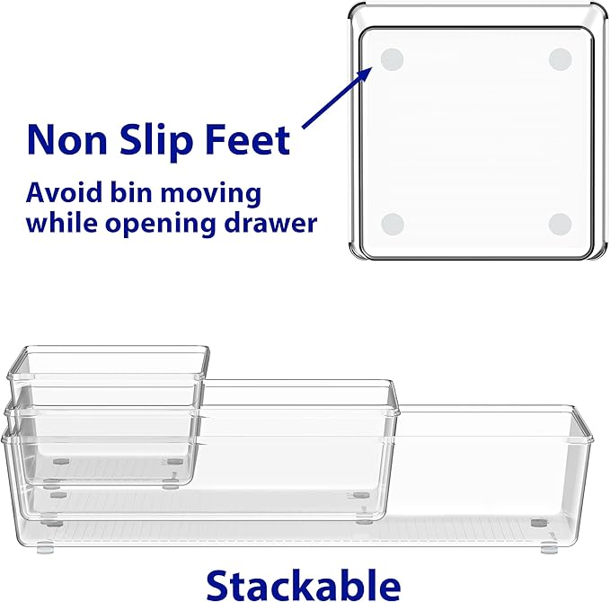 Simple Houseware Clear Drawer Organizer for Office Bin Desk Storage, Assorted Size, 6 Packs