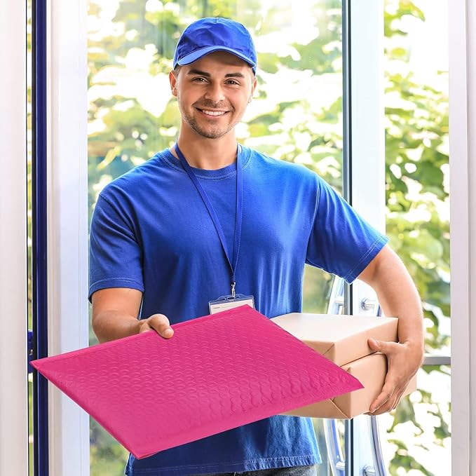 Fuxury Hot Pink Bubble Mailers 10.5x16 Inch 250 Pack, Self Seal Adhesive Waterproof Padded Envelopes, Cushioning Shipping Bags, Padded Mailers for Mailing, Packaging, Small Business Supplies, #5