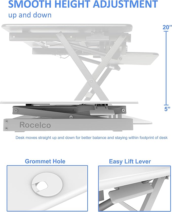 Rocelco 40" Large Height Adjustable Standing Desk Converter with Anti Fatigue Mat BUNDLE - Quick Sit Stand Up Computer Workstation Riser - Retractable Keyboard Tray - White (R DADRW-40-MAFM)