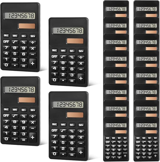 Basic Calculator, Mini Calculators Pocket Size Basic Calculators, 8 Digit Display Solar Battery Dual Power Function Calculator Bulk for Students Kids School Home Office (20)