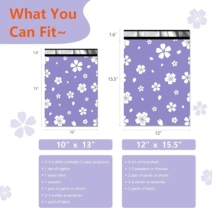 Poly Mailers 10x13 Inch 25 Pcs - Cherry printed Shipping Bags, 2.4mil Thickness, Waterproof and Tear Resistant Mailing Envelopes, Self-Sealing Packaging Bags for Small Business