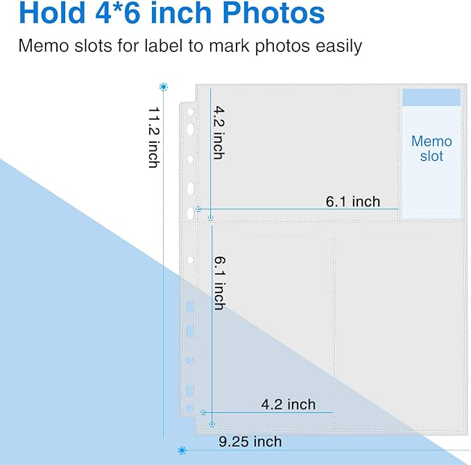 Sooez 30 Pack 4x6 Photo Sleeves for 3 Ring Binder (180 Pictures), Heavy Duty Plastic Album Refill Pages, Clear Archival Sheets 8.5x11