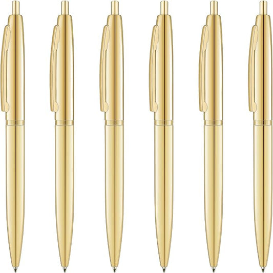 Unibene 6 Pack Gold Click Ballpoint Pens - Black ink Medium Point(1 mm), Metallic Retractable Pen Nice Gift for Business Office Students Teachers Wedding Christmas