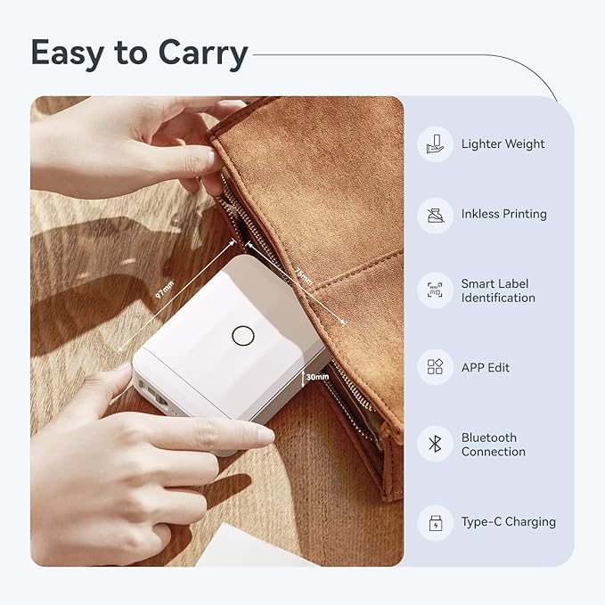 NIIMBOT D110 Upgraded Version Mini Label Maker Machine with 3 Tapes, Portable Bluetooth Thermal Printer, Sticker Labeler with Multiple Templates for Office Organization Home Kitchen School, White