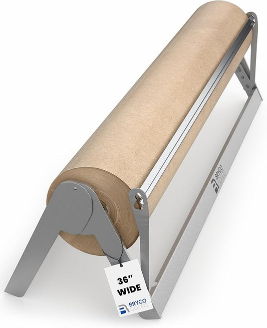 Bryco Goods 36 Inch Paper Roll Dispenser and Cutter, Wall Mountable & Non-Slip Tabletop, Heavy-Duty Steel Frame – Kraft, Butcher, Freezer, Wrapping Paper Holder – for Home, Office, Craft Projects