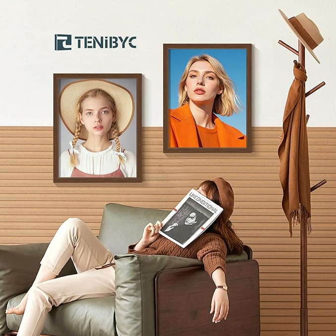 16x20 Frame 4 Pack - Brown, HD Tempered Glass, Natural Wood Picture Frame, Display 16 x 20 Photos or Posters, Vertical & Horizontal Wall Hanging