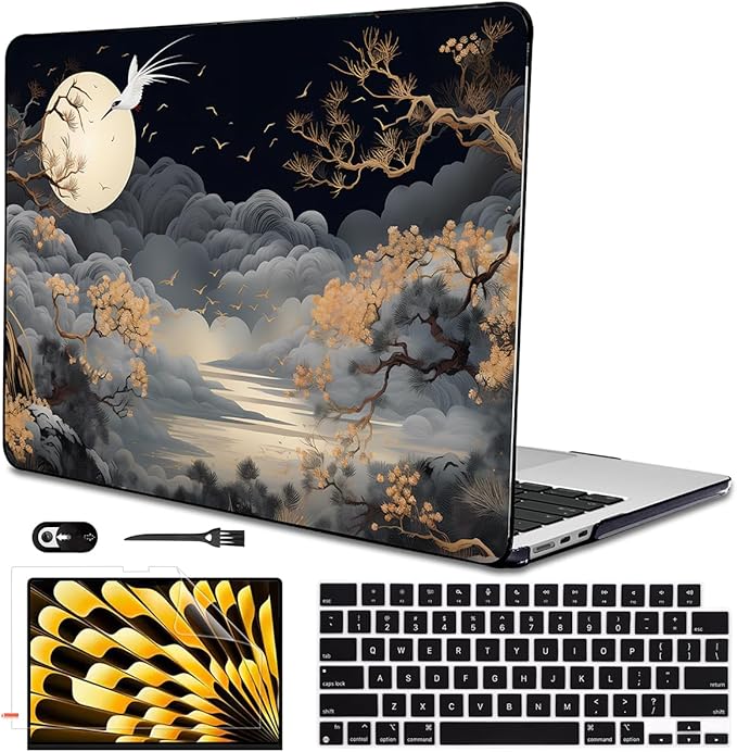 for MacBook Air 13.6 Inch Case M4 A3240 A3113 M3 A2681 M2 2025 2024 2023 2022 Release, Pattern Plastic Hard Shell Case Cover for Mac Air 13 inch M4 M3 M2 Chip Touch ID, Tide Illustration 2