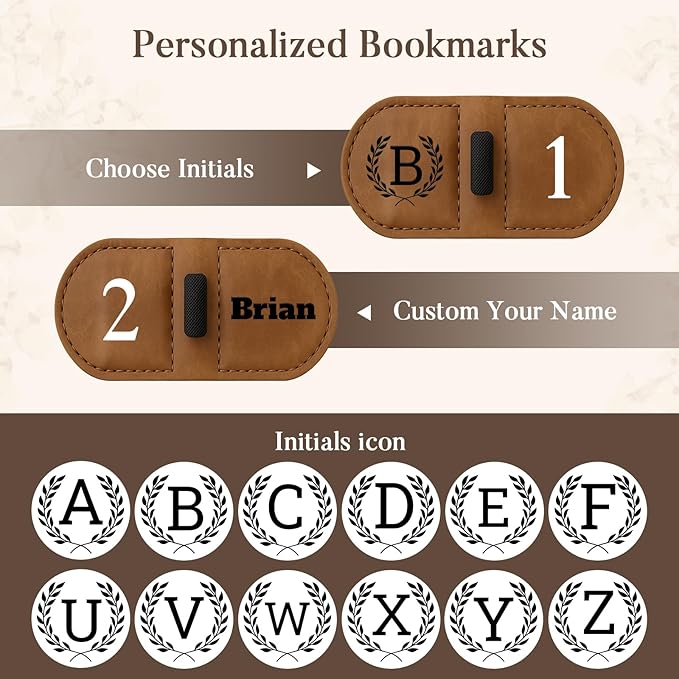 Personalized Bygone Mark Bookmark with Pen Holder,Engraving Leather Magnetic Bookmarks Vintage 26 Letters Name Initials Text Book Marker Clips Gifts for Reading Book Lovers Women (Coffee, Z)