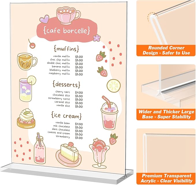 3 Pack Acrylic Sign Holder 8.5 x 11 Inches, Clear Menu Stand, Vertical Flyer Display, Table Paper Holder, Desk Brochure, Plastic Sign Display for Restaurants, Office, Store