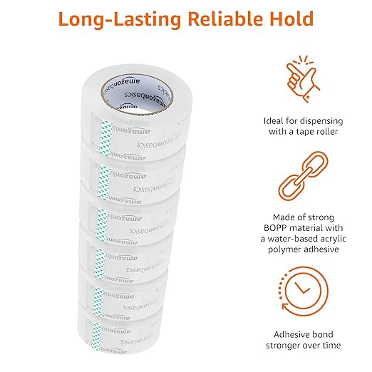 Amazon Basics Packing Tape, Designed for Moving, Storage and Packing, Shipping and Mailing, 1.88-Inch Wide x 109 Yards, Crystal Clear, 6-Pack