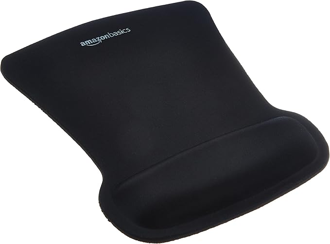 Amazon Basics Irregular Ergonomic Gel Computer Mouse Pad with Wrist Rest for Pain Relief, 10.1L x 8.1W inches, Black