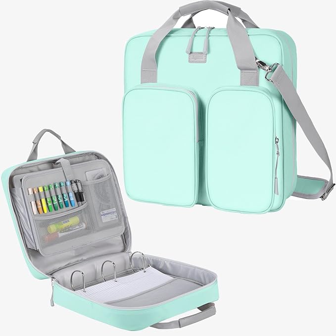 3 Inch 3 Ring Zipper Binder with Shoulder Strap & Handle & Multi-Pocket - 3" Binder with Zipper for School, Compatible with 13-Inch MacBook/Tablet -Patent Design Light Blue