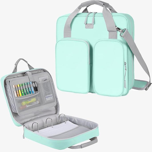 3 Inch 3 Ring Zipper Binder with Shoulder Strap & Handle & Multi-Pocket - 3" Binder with Zipper for School, Compatible with 13-Inch MacBook/Tablet -Patent Design Light Blue