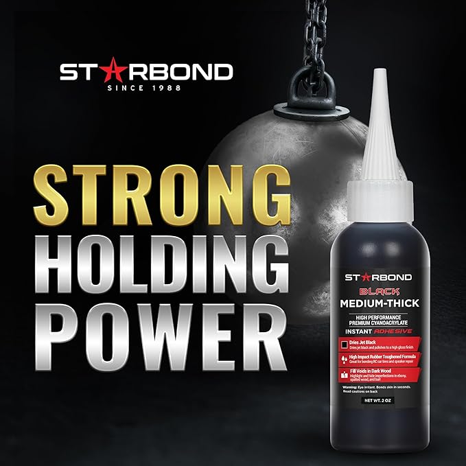 STARBOND 2 oz Black Medium-Thick Premium CA Glue, 6 oz Aerosol Accelerator Bundle, Cyanoacrylate Adhesive Super Glues, for Woodworking, Wood Knots and Voids, Woodturning, Guitar, Hobby