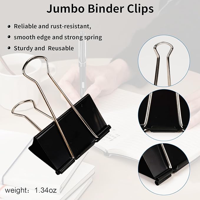 Jumbo Binder Clips 2.4 Inch, Extra Large Binder Clips 42 Pack, Heavy Duty Office Paper Clamps for Paper, Documents, School & Office Supplies