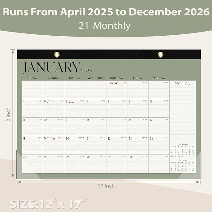 Desk Calendar 2025-2026, Runs Until December 2026 - Large Size 17" x 12" Desktop/Wall Monthly Calendar with To Do List, Personal Desk Calendar Planner for Home, School, Office