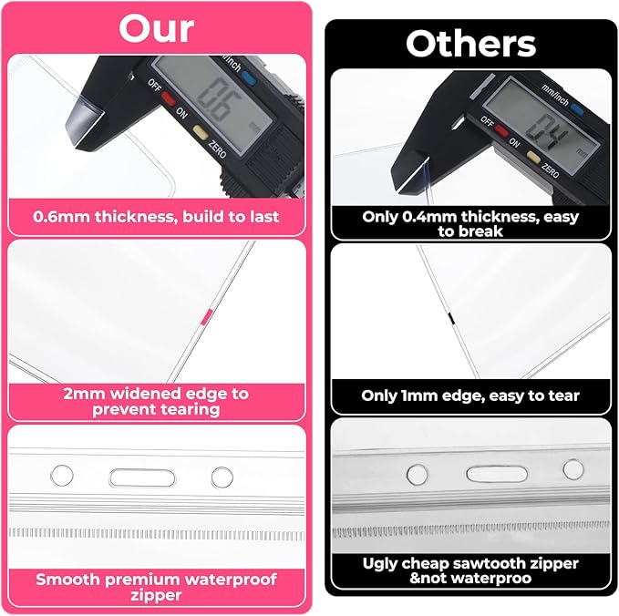 300 Pcs Clear Plastic Horizontal Name Badge ID Card Holders, 3.9 x 3.3 in Horizontal Plastic Name Tags with Waterproof Resealable Zip Transparent PVC Sleeve Cover for Office School