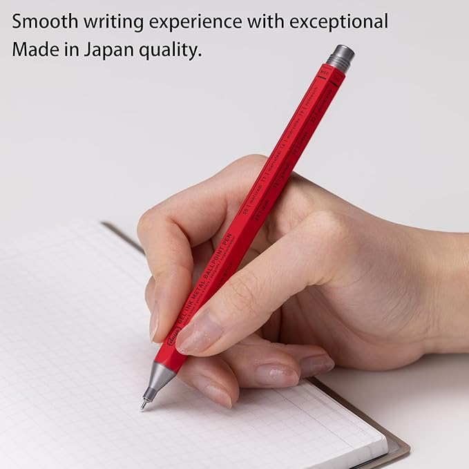 MARK'STYLE days, Gel Ink Metal Ballpoint Pen - 0.5mm Retractable Black Ink, Retro styling Light Weigh Pen, Made in Japan- Perfect for School, Office, and Journaling (Red)