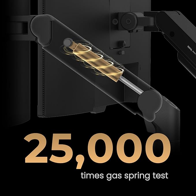BenQ BDH01 Dual Monitor Arm -Gas Spring Monitor Stand for 2 Screens Up to 35'' & 44lbs, Heavy Duty, Quick Installation, No Sagging, Top Clamp and Grommet Base, Reinforcement Plate, VESA 75x75 &100x100
