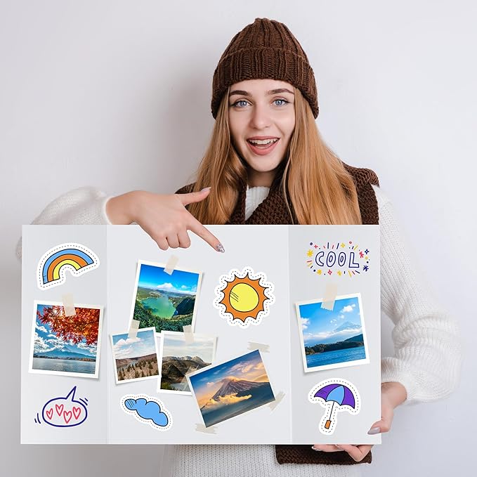 12 Pack Trifold Poster Board, 17x26 Inches White Presentation Board, Portable Display Board for Science Fair, School DIY Project and Business Exhibitions