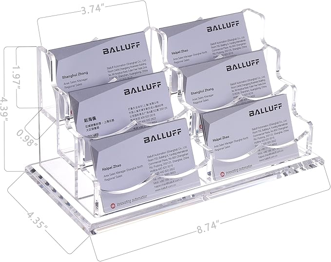 YUXUN Business Card Holder Display for Desk,Clear Acrylic Cards Stand for Men and Women,6 Slots 3 Tier Multiple Business Card Organizer (6slots)…