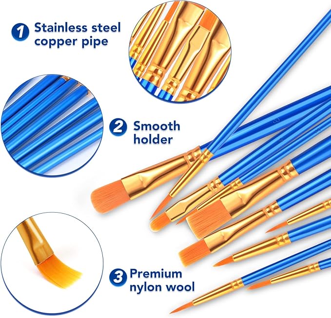 ESRICH Acrylic Paint Brushes Set, 16 Packs /160 Pcs, Nylon Brush Head, Suitable for Acrylic, Oil, Watercolor,Rock Body Face Nail Art,Perfect Suit of Art Painting, Best Gift for Kids Adult Drawing